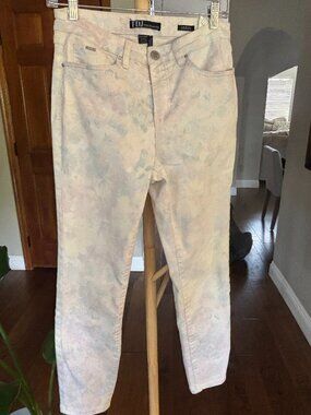 FDJ French Dressing Jeans Olivia Pastel Watercolor Print Slim Straight Size 8